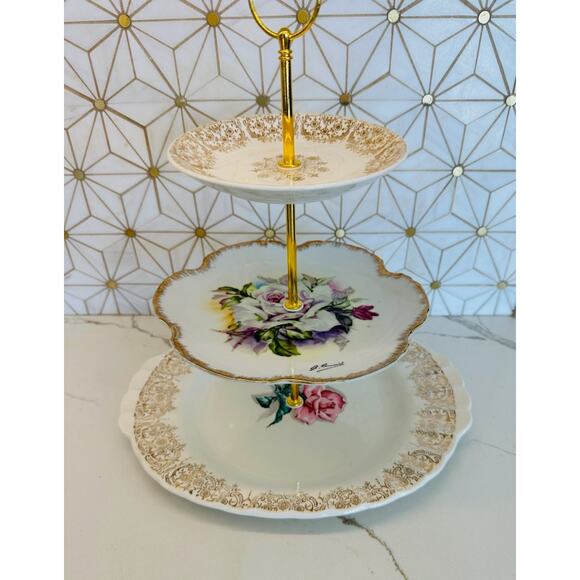 Three-Tier Dessert Stand | Vintage China | Wedding or Bridal Shower Décor‎ - Picture 1 of 7